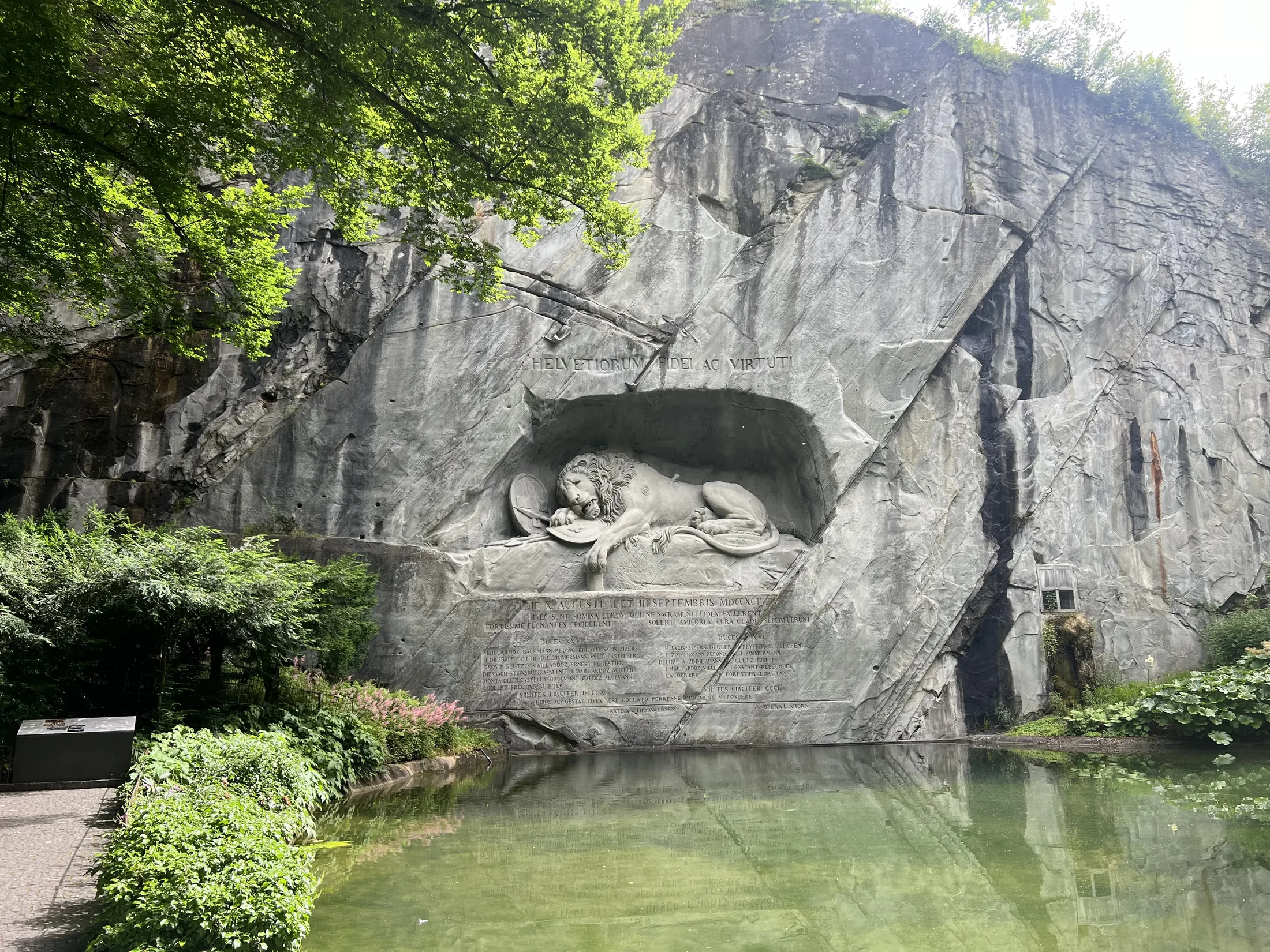 Lion Monument in Lucerne, Switzerland carved into stone
